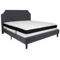 Flash Furniture SL-BMF-16-GG Brighton King Size Tufted Upholstered Platform Bed in Dark Gray Fabric with Memory Foam Mattress
